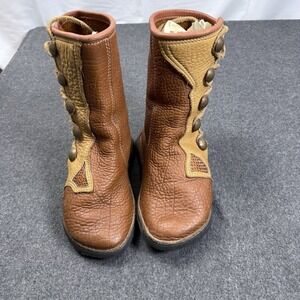 Vintage Leather Lace Up Boots Nautical Ship Buttons 1976 Vibram Mens 9.5W